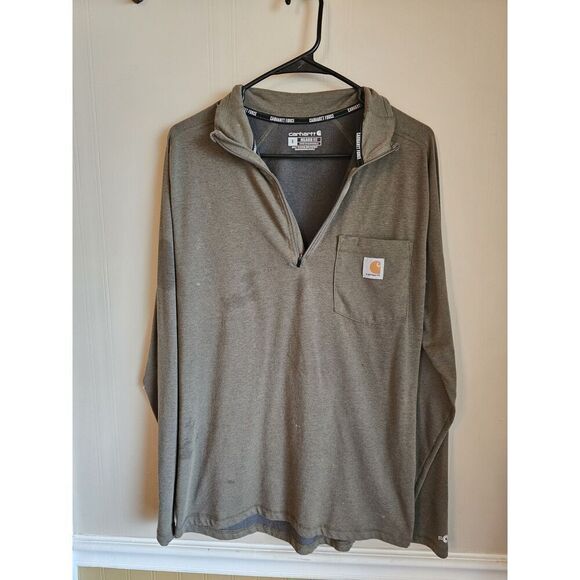 Carhartt Other - Mens Olive Green Carhartt Force Quarter Half Zip Long Sleeve Pullover Sz Small